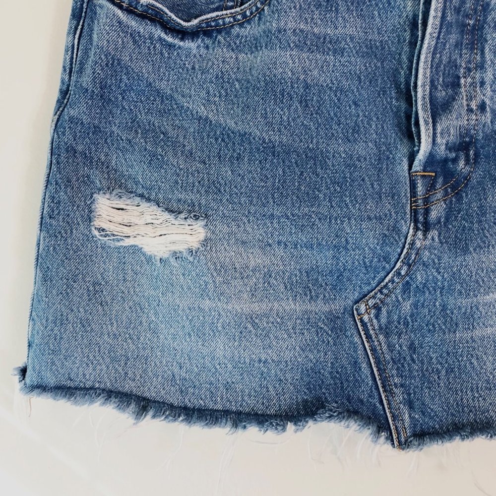 Levis Distressed High Rise Blue Jean Skirt with Raw Hem | 30 - Picture 4 of 11